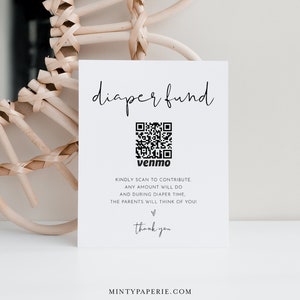 Diaper Fund Sign, Venmo Baby Shower Sign, Minimalist Baby Shower Cash Gift, Editable Template, Instant Download, Templett, 8x10 #0031-18S
