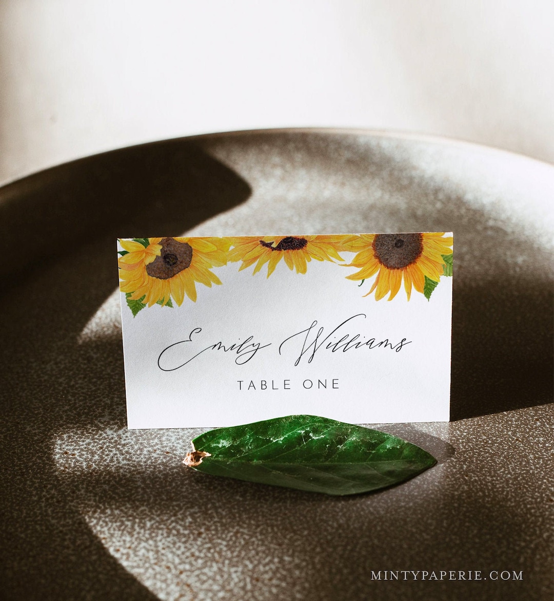 Sunflower Place Card Template Printable Fall Wedding Escort - Etsy