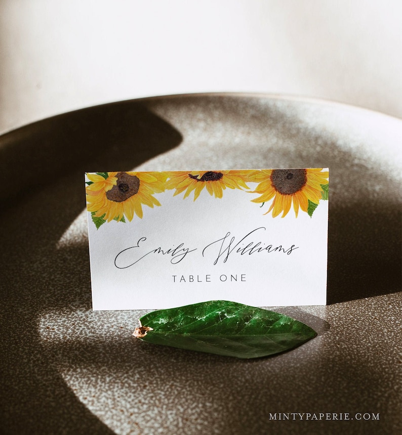 Sunflower Place Card Template Printable Fall Wedding Escort - Etsy