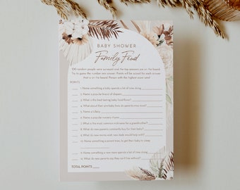 Baby Family Feud Game, Gender Neutral, Printable Bohemian Baby Shower Game, Editable Template, Instant Download, Templett #0028A-357BASG