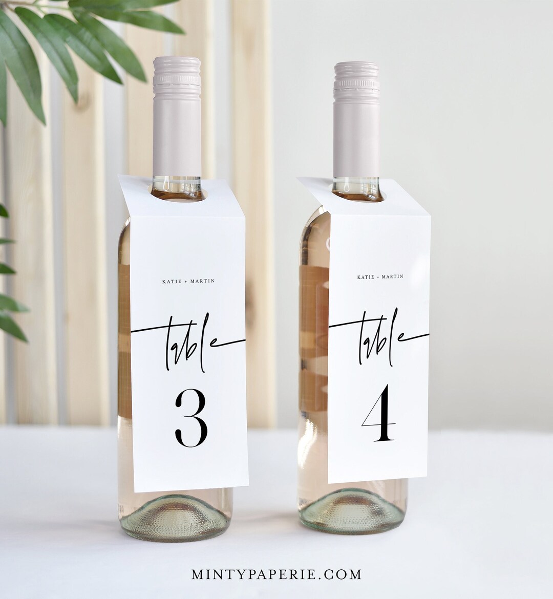 Modern Wine Table Number Tag Template, Wedding Wine Bottle Tag ...