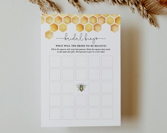 Honey Bee Bridal Bingo Game, Honeycomb Bridal Shower, DIY Printable Bingo, Editable Template, Instant Download, Templett, 5x7 #097-366BG