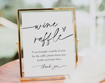 Wine Raffle Game, Minimalist Bridal Shower Game, Bring Bottle of Wine, Printable, Editable Template, Instant Download, Templett #0032-37BRG