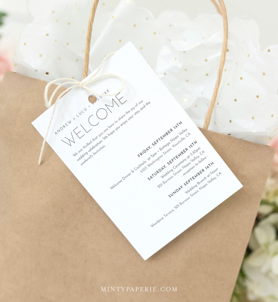 Minimalist Welcome Bag Tag Editable Welcome Letter and - Etsy