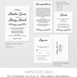 Wedding Invitation Set, Pocket Fold, Printable Calligraphy Invite & Enclosure Cards, Instant Download, 100% Editable Template, Templett 012 image 2