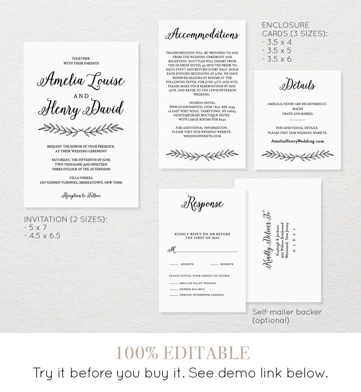 Wedding Invitation Set Pocket Fold Printable Calligraphy - Etsy