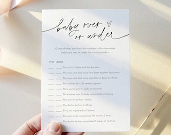 Over or Under Baby Shower Game, Printable Minimalist Baby Shower Game, Gender Neutral, Editable, Instant Download, Templett  #0032-15BAG