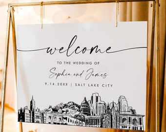Salt Lake City Welcome Sign, Skyline Wedding Sign, Printable Instant Download, Editable Template, Templett, 18x24, 24x36 #0047-353LS