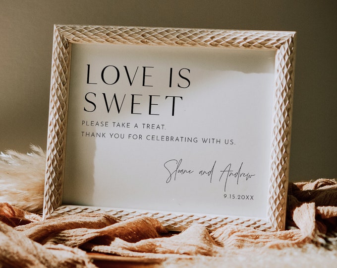 Love Is Sweet Sign, Minimalist Wedding Favors Sign Template, Take A Treat, Printable Favors Card, Instant Download, Templett 8x10 #0026B-22S