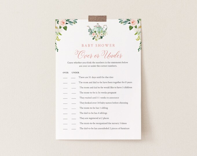 Over or Under Baby Shower Game, 100% Editable Text, Printable Baby Shower, Tea Party, Instant Download, Templett  #085-178BASG