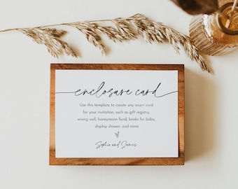 Minimalist Enclosure Card, Modern Simple Wedding Invitation Insert, Baby Shower Insert, Editable Details & Info, Instant Download 0032-195EC
