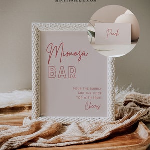 Mimosa Bar Sign & Tag, Bridal Shower Mimosa Sign, Wedding Mimosa Bar, Bubbly Bar, Editable Template, Instant Download, Templett #055-30S