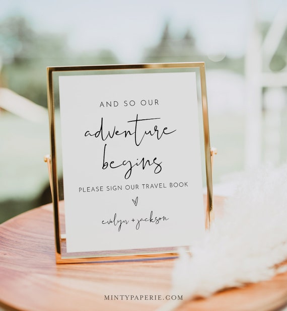 Travel Guest Book Sign, Adventure Begins, Wedding Travel Guestbook
