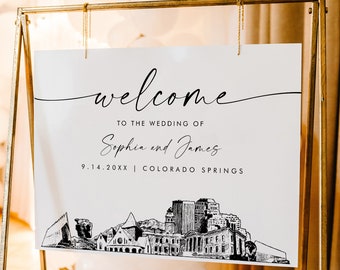 Colorado Springs Welcome Sign, City Skyline Wedding Sign, Printable Instant Download, Editable Template, Templett, 18x24, 24x36 #0047-353LS