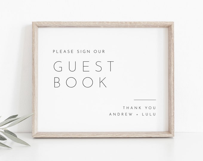 Minimalist Guestbook Sign, Editable Template, Printable Guest Book, Modern Wedding Tabletop Sign, Instant Download, Templett 8x10 #094-01S