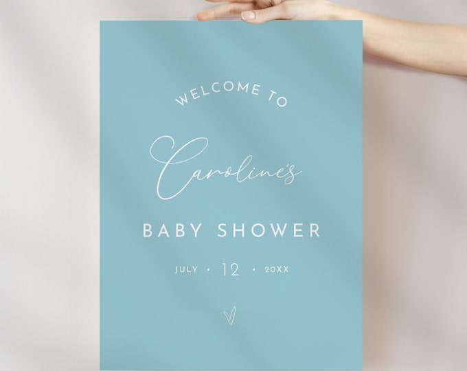 Boy Baby Shower Welcome Sign, Blue Baby Poster, Minimalist, 100% Editable Template, Instant Download, Templett #029-306LS
