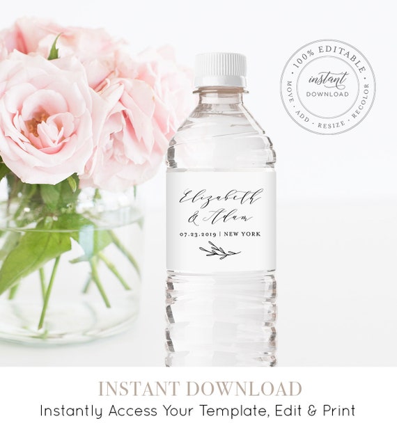 Wedding Water Bottle Label Printable Custom Label Template | Etsy