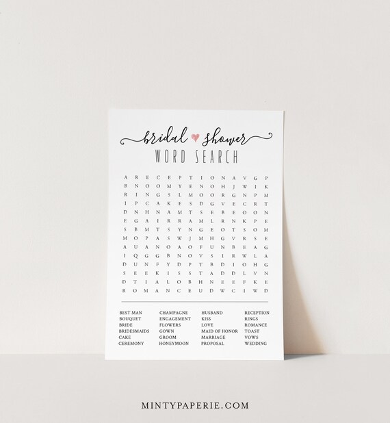 Bridal Shower Game, Word Search Game, Wedding Shower Game, Printable Wordsearch Card, Instant Download, Digital, Templett #030-101WS