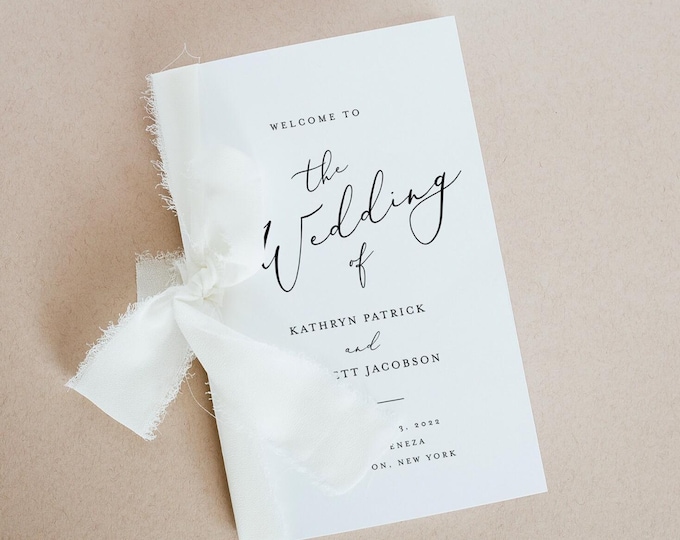 Minimalist Wedding Program Template, Modern Order of Service, Catholic Ceremony, INSTANT DOWNLOAD, 100% Editable, Templett, DIY #045-145WP
