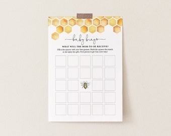 Baby Bingo Game, Instant Download, Printable Honey Bee Baby Shower Game, Editable Template, Instant Download, Templett  #097-164BASG