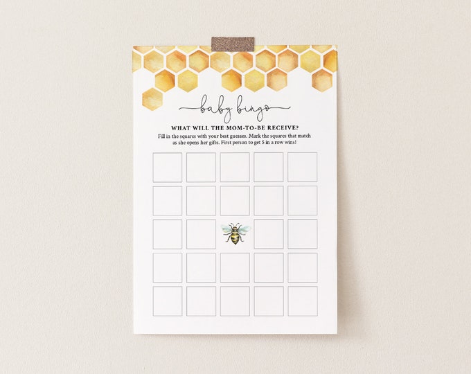 Baby Bingo Game, Instant Download, Printable Honey Bee Baby Shower Game, Editable Template, Instant Download, Templett  #097-164BASG