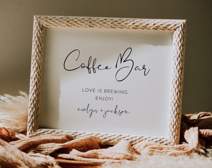Coffee Bar Sign, Printable Wedding Coffee and Tea Sign, Minimalist, 100% Editable Template, Instant Download, Templett, 8x10 #0031-02S