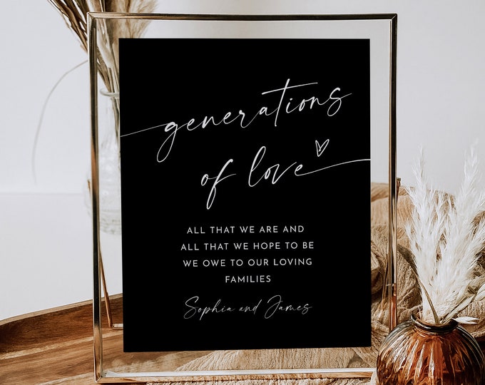 Generations of Love Sign, All That We Are All That We Hope to Be, Wedding Generations Table, Editable Template, Instant, Templett #0034B-65S