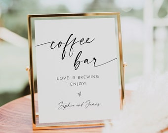 Coffee Bar Sign, Printable Wedding Coffee and Tea Sign, Minimalist, 100% Editable Template, Instant Download, Templett, 8x10 #0034W-21S