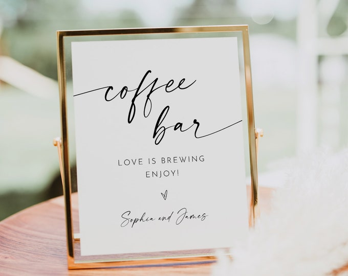 Coffee Bar Sign, Printable Wedding Coffee and Tea Sign, Minimalist, 100% Editable Template, Instant Download, Templett, 8x10 #0034W-21S