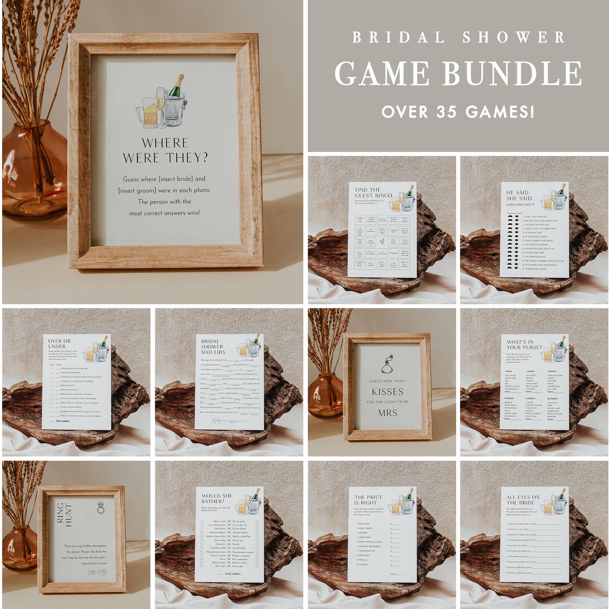 MEGA Bubbles and Brews Bridal Shower Game Bundle, 36 Games, Couples Shower  Games, Editable Template, Instant Download, Templett 5x7 #0026D