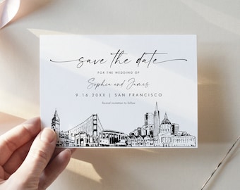 San Francisco Skyline Save the Date, Destination Wedding San Francisco Wedding Date, Editable Template, Printable, Templett, 5x7 #0047-212SD