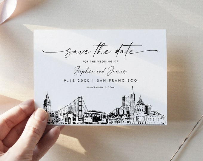 San Francisco Skyline Save the Date, Destination Wedding San Francisco Wedding Date, Editable Template, Printable, Templett, 5x7 #0047-212SD