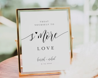 S'mores Favor Sign, S'mores Treat Bag Sign, S'more Love, Minimalist Wedding, 100% Editable Template, Instant Download, Templett  #008-61S