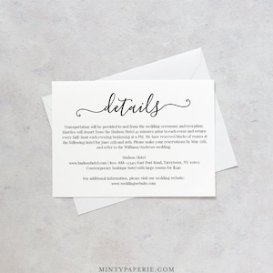 Wedding Details Card Template, Printable Accommodations Card, Wedding Info Card, Instant Download, Fully Editable, Modern Calligraphy #030A