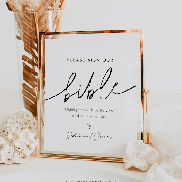 Bible Guest Book Sign, Printable Minimalist Wedding Bible, Bible Verse Guestbook, Editable Template, Instant Download, Templett #0032-74S