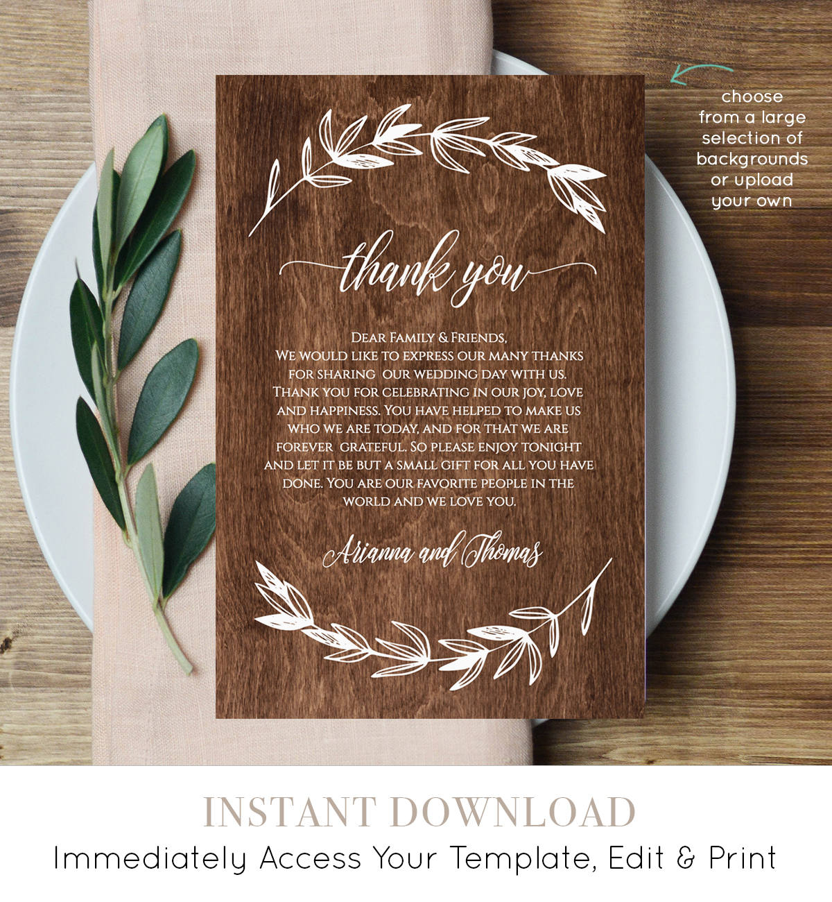 Printable Wedding Thank You Letter Reception Thank You Note In Lieu 