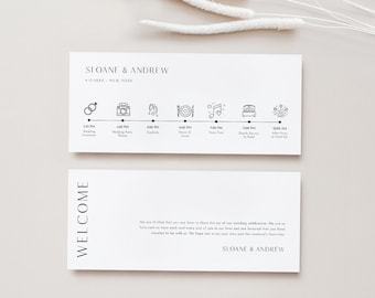 Modern Welcome Letter & Timeline Template, Minimalist Wedding Order of Events, Itinerary, Instant Download, 100% Editable Text #0026B-103WDT