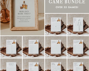 MEGA Bourbon and Bubbles Bridal Shower Game Bundle, 36 Games, Couples Shower Games, Editable Template, Instant Download, Templett 5x7 #0026D