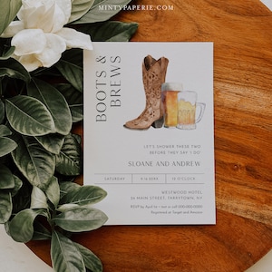 Boots and Brews Invitation, Couple Shower Invite, Western Bridal Shower, Beer, Edit & Print Today, Instant Download, 5x7 0026D-316BS image 2