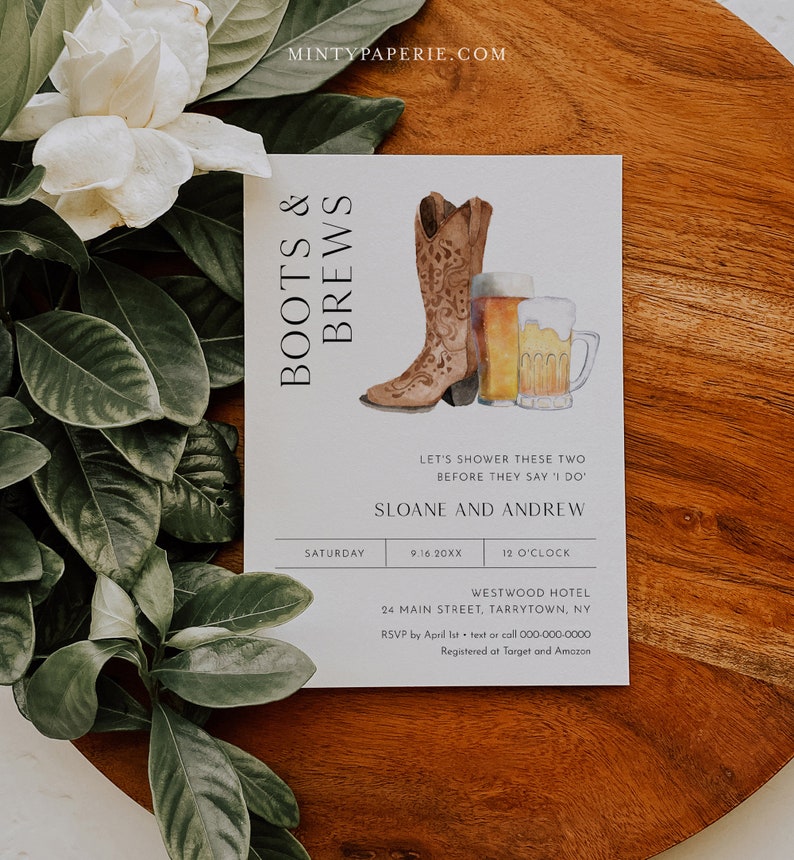 Boots and Brews Invitation, Couple Shower Invite, Western Bridal Shower, Beer, Edit & Print Today, Instant Download, 5x7 0026D-316BS image 2