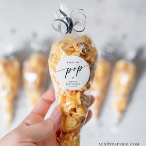 Etichetta pronta all'uso, etichetta per baby shower, etichetta o adesivo per popcorn, cerchio o quadrato, modello modificabile, download immediato #0034W-149SF