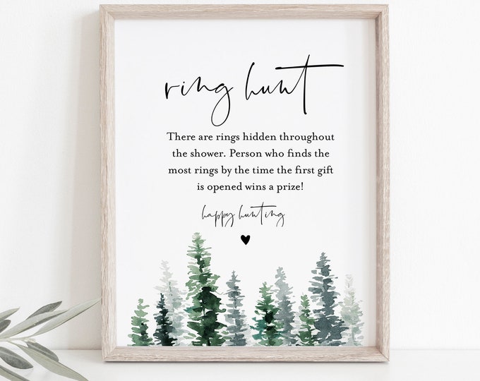 Ring Hunt Bridal Shower Game, Ring Game Template, Winter Pine Bridal Shower Printable, Editable Text, Instant Download, Templett #073-259BG