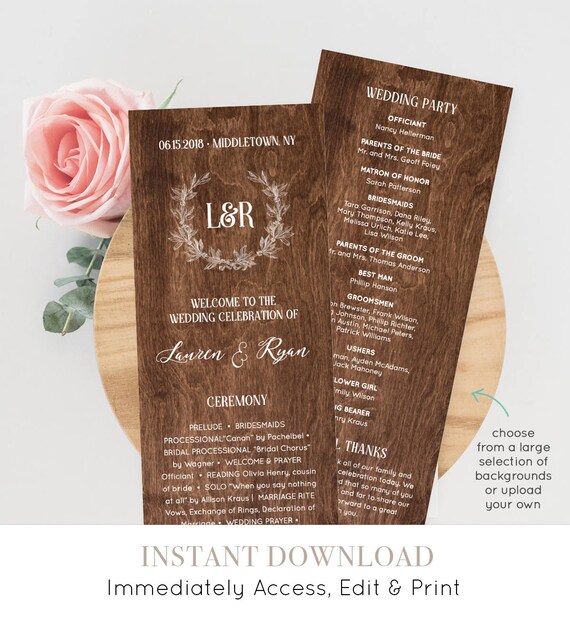Wedding Program Card Order Of Service Printable Ceremony Etsy
