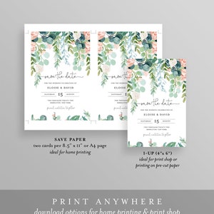 Lush Garden Save the Date Template, 100% Editable Text, Greenery & Blush Floral Wedding Date, Templett, Instant Download 068A-182SD image 5