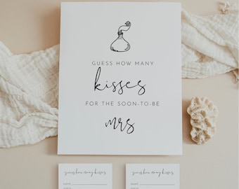 How Many Kisses Bridal Shower Game, Hershey Kisses Game, Minimalist Bridal Shower Printable, Sign & Ticket, Instant Download #0031-29BRG