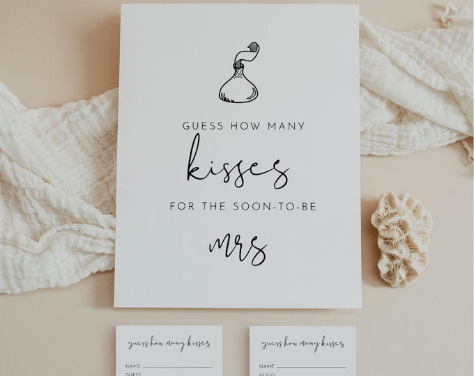 How Many Kisses Bridal Shower Game, Hershey Kisses Game, Minimalist Bridal Shower Printable, Sign & Ticket, Instant Download #0031-29BRG