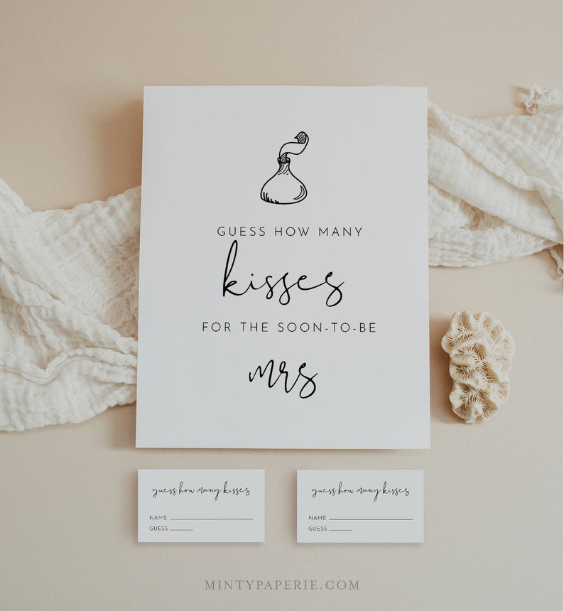 How Many Kisses Bridal Shower Game, Hershey Kisses Game, Minimalist Bridal Shower Printable, Sign & Ticket, Instant Download 0031-29BRG image 1