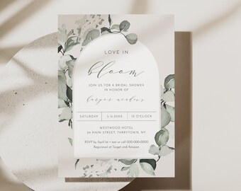 Muted Green Bridal Shower Invitation Template, Love In Bloom, Sage Green Wedding Shower, 100% Editable Text, Instant Download #026-318BS
