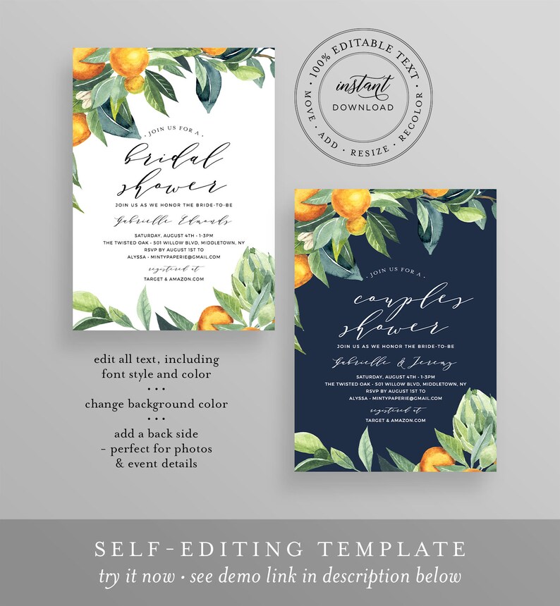 Summer Bridal Shower Invitation Template INSTANT DOWNLOAD Etsy