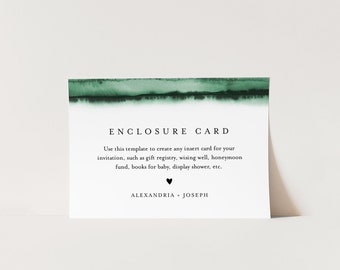 Emerald Green Insert card, Wedding Invitation Enclosure, Baby Shower Insert, Editable Details & Info, Instant Download, Templett #093C-160EC